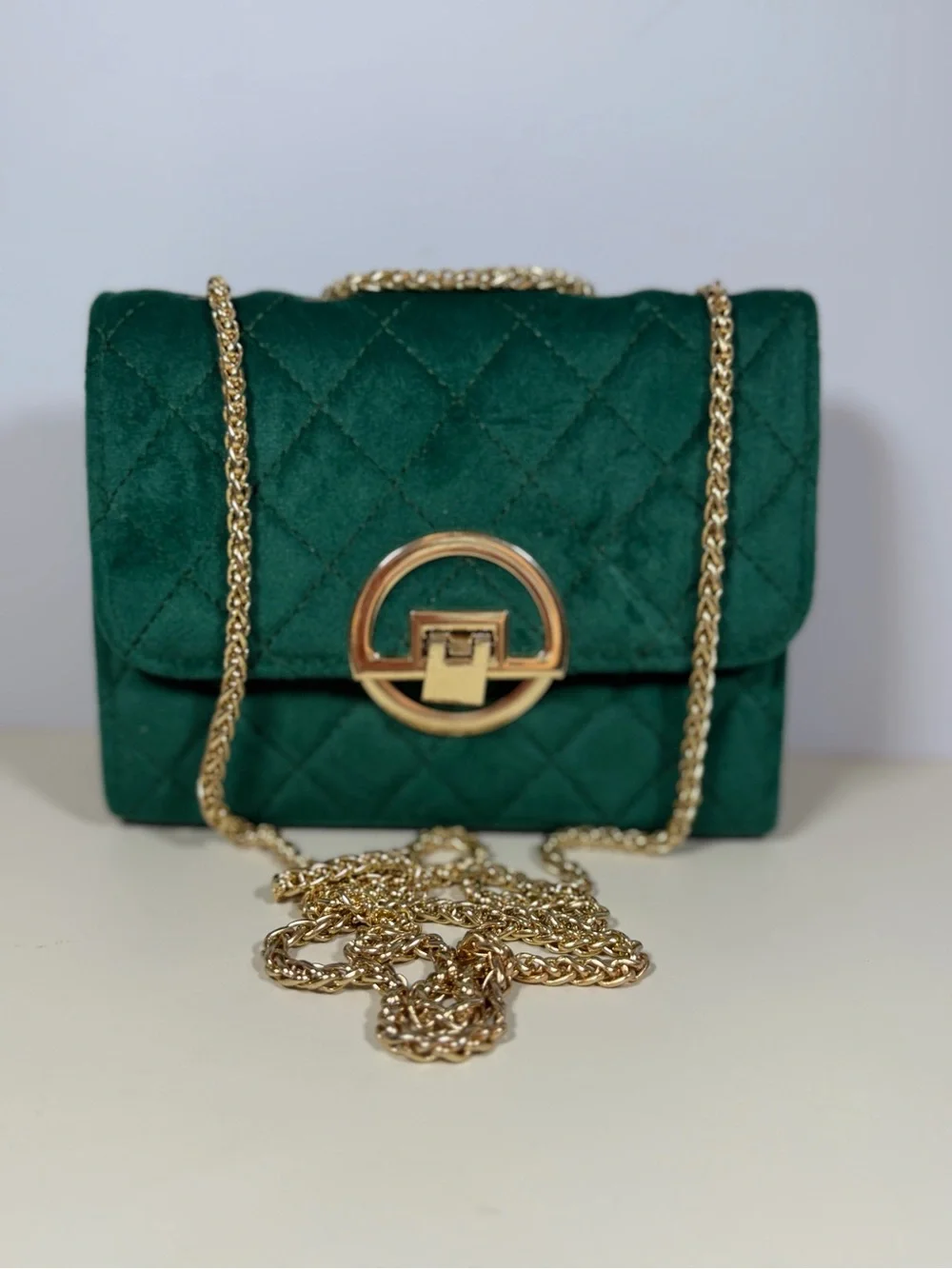 Unk Emerald Quilted Crossbody Bag with Gold Chain